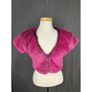 Vintage J Valentine Cropped Plush Fuzzy Jacket Pink Size S/M Center Zip
